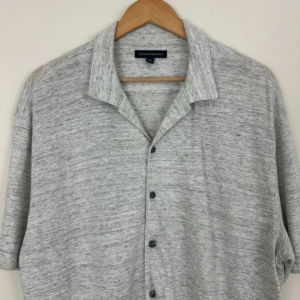 Banana Republic 100% Linen Soft Shirt Gray Camp Short Sleeve Button Up Mens L